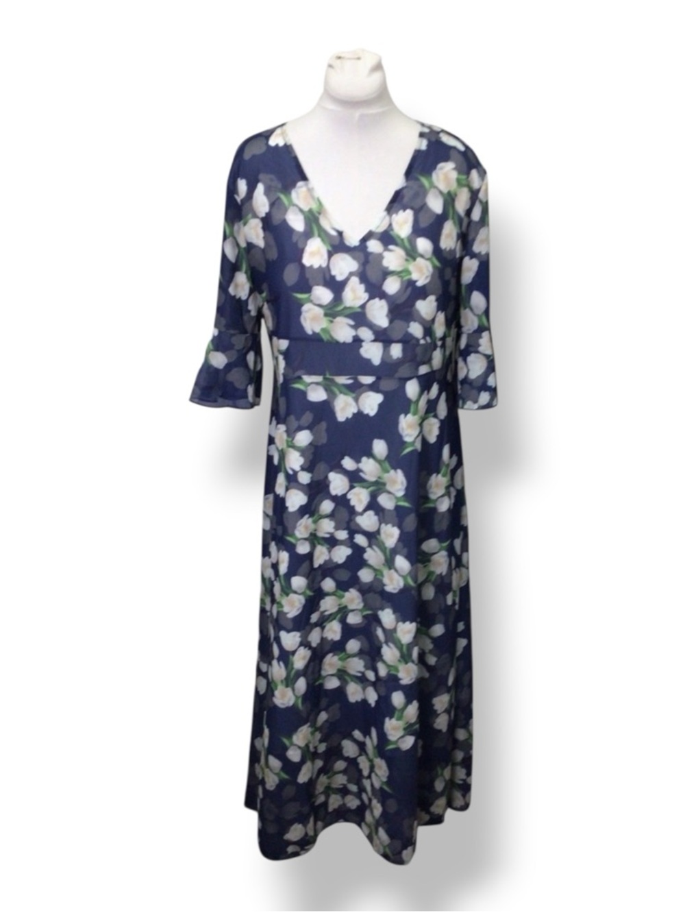 Navy Floral V-Neck Maxi Dress - Elegant Women’s Dress